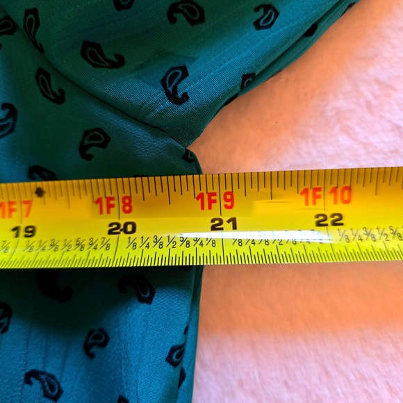 Vintage 80s Andrea Gayle Teal Paisley Pleated Skirt Set Blouse 2pc Suit Size 12 - Picture 13 of 16